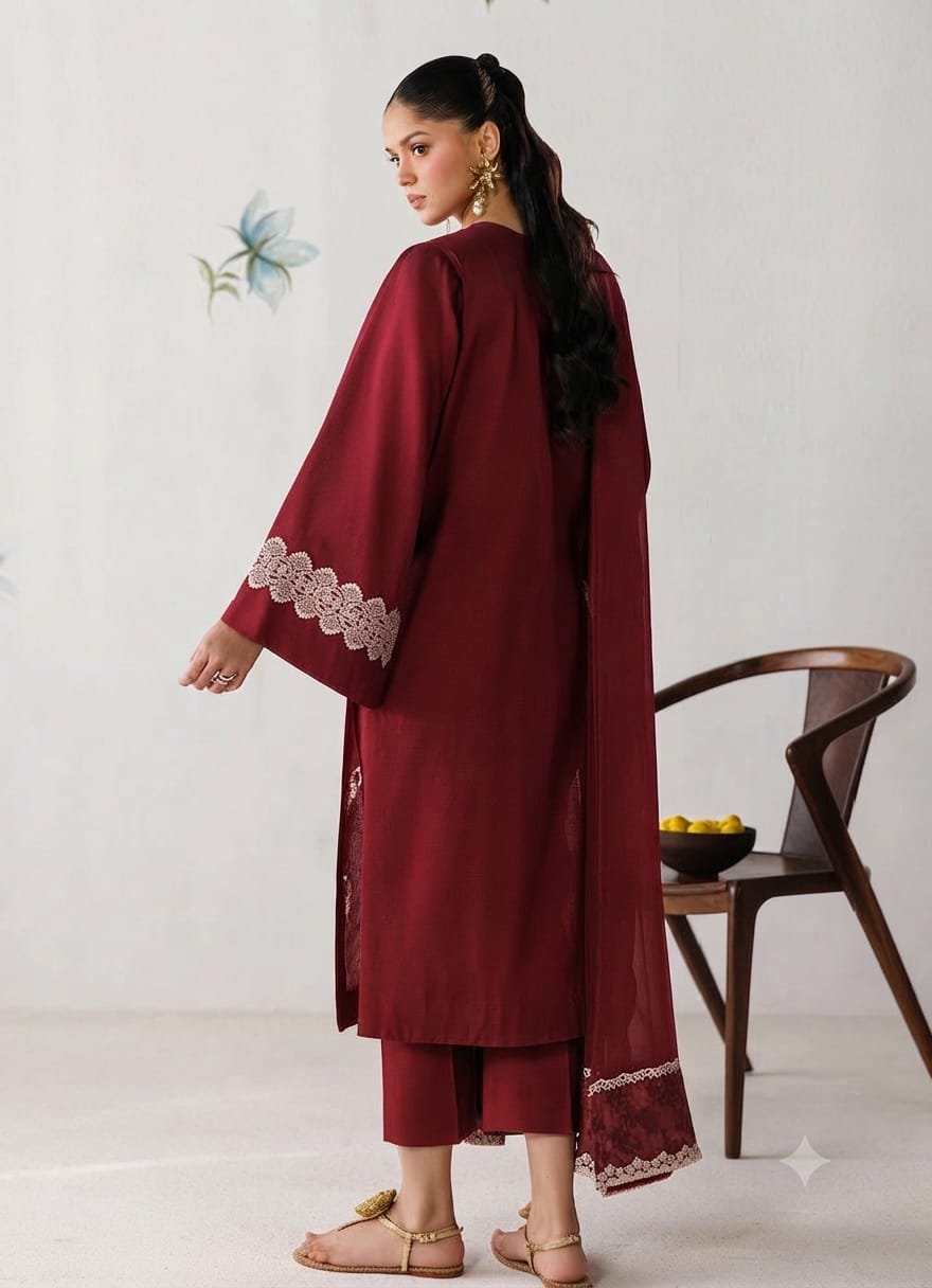 Baroque NF 3021 3PC Embroidered Dhanak Suit - image 4