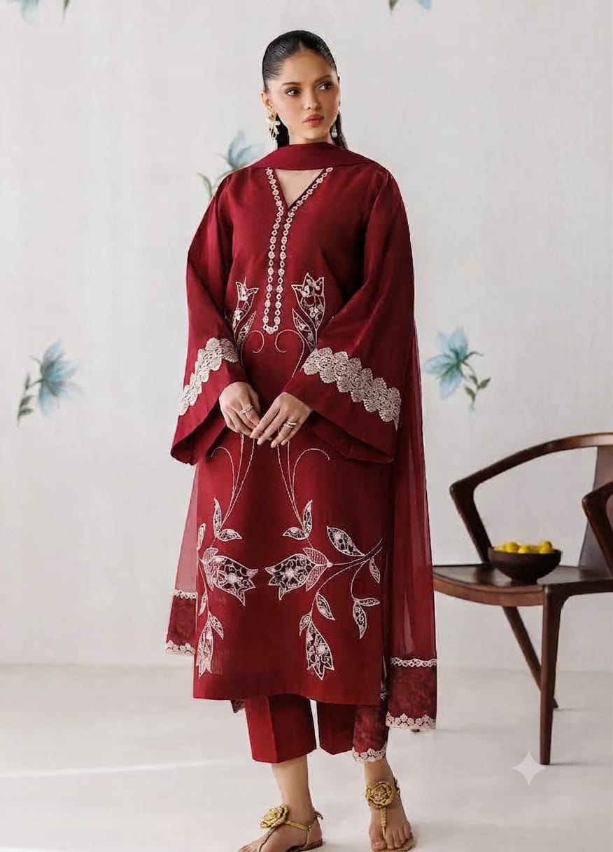Baroque NF 3021 3PC Embroidered Dhanak Suit - image 5
