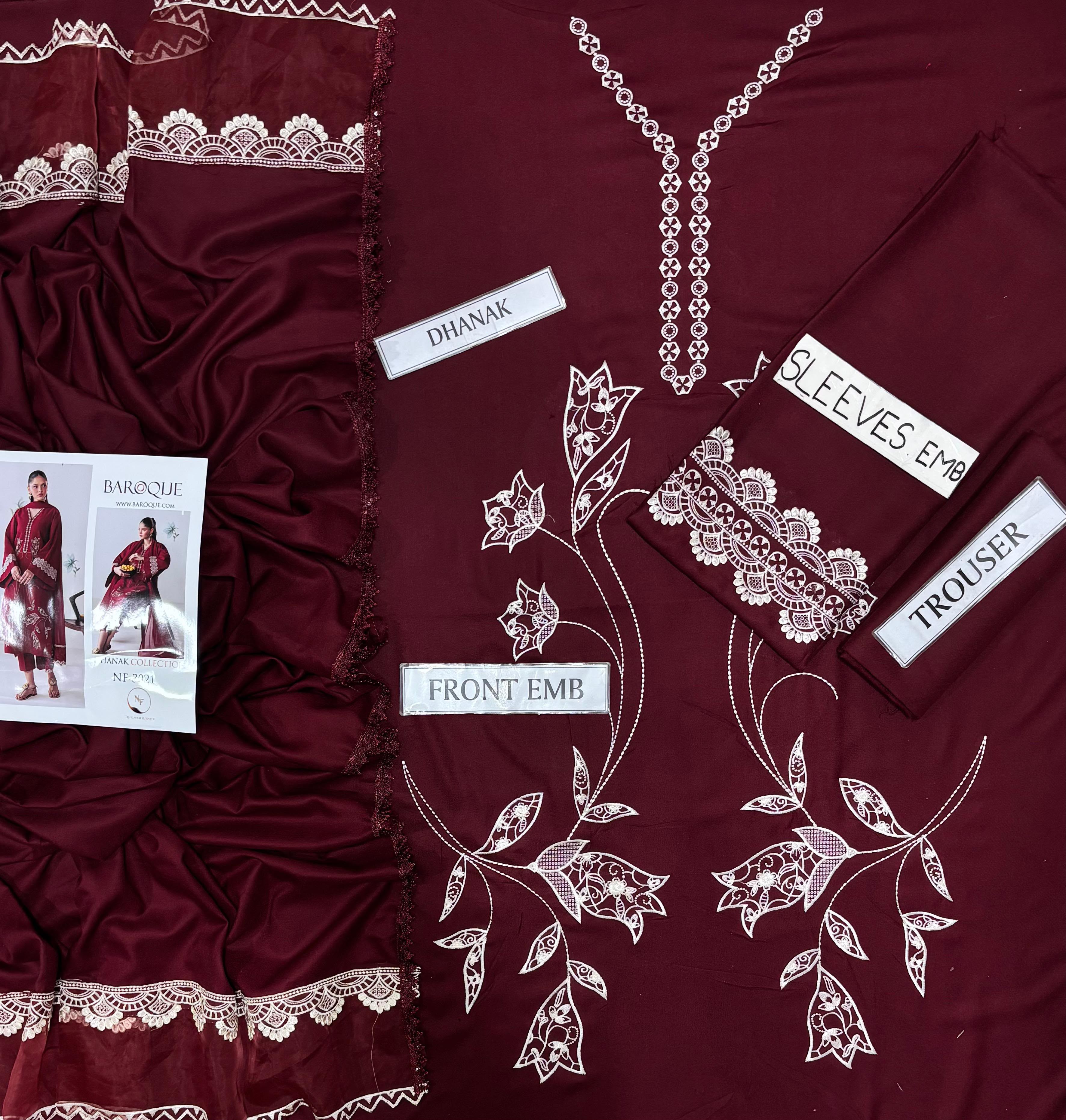 Baroque NF 3021 3PC Embroidered Dhanak Suit - image 6