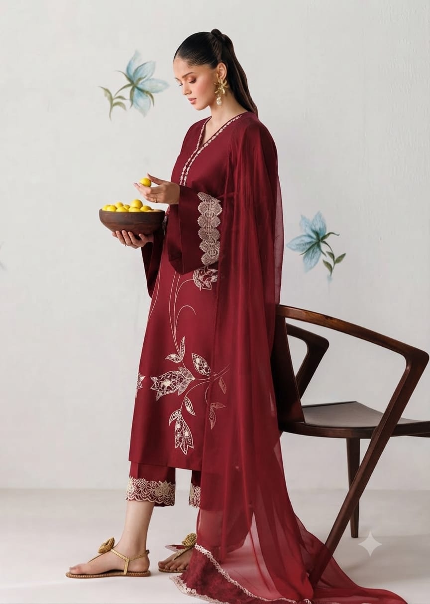 Baroque NF 3021 3PC Embroidered Dhanak Suit - image 7