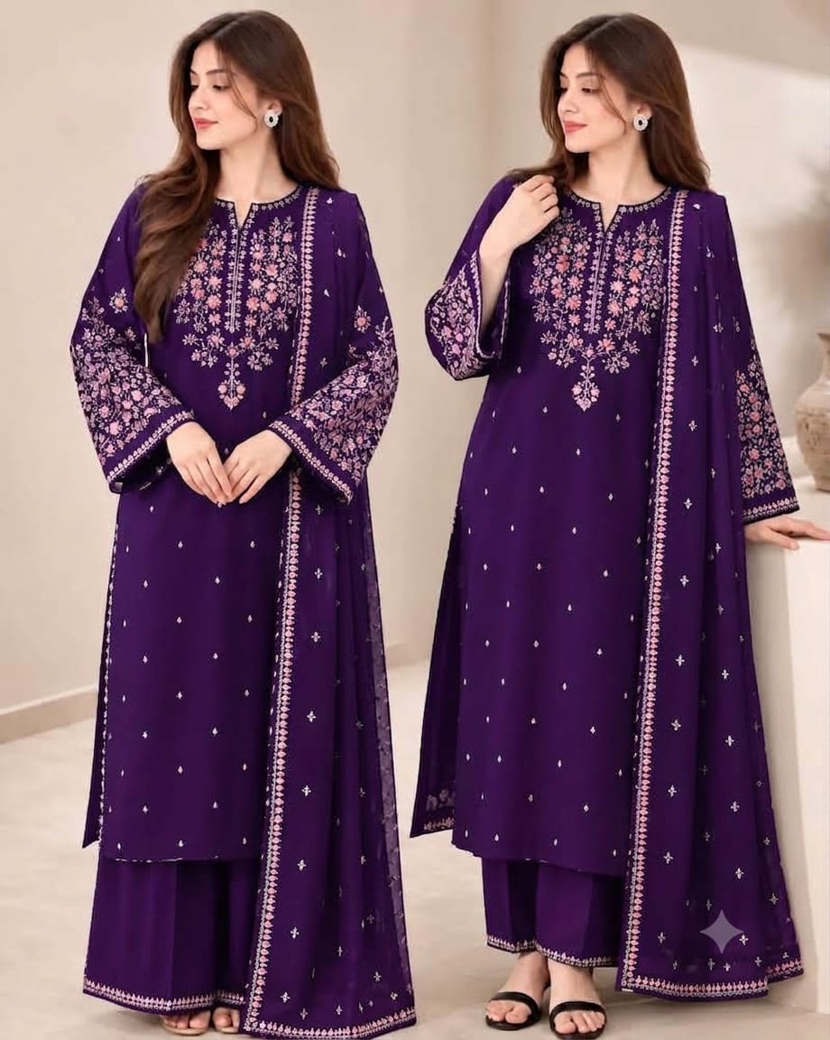 Batik A-82 3PC Embroidered Dhanak Suit - image 3
