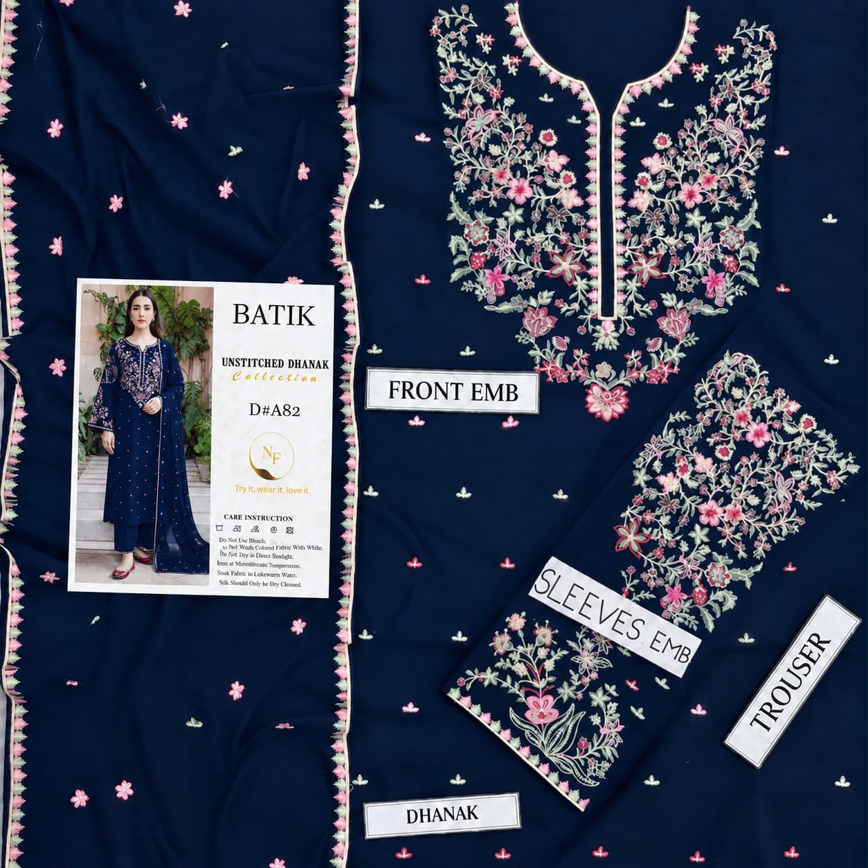 Batik A-82 3PC Embroidered Dhanak Suit - image 9