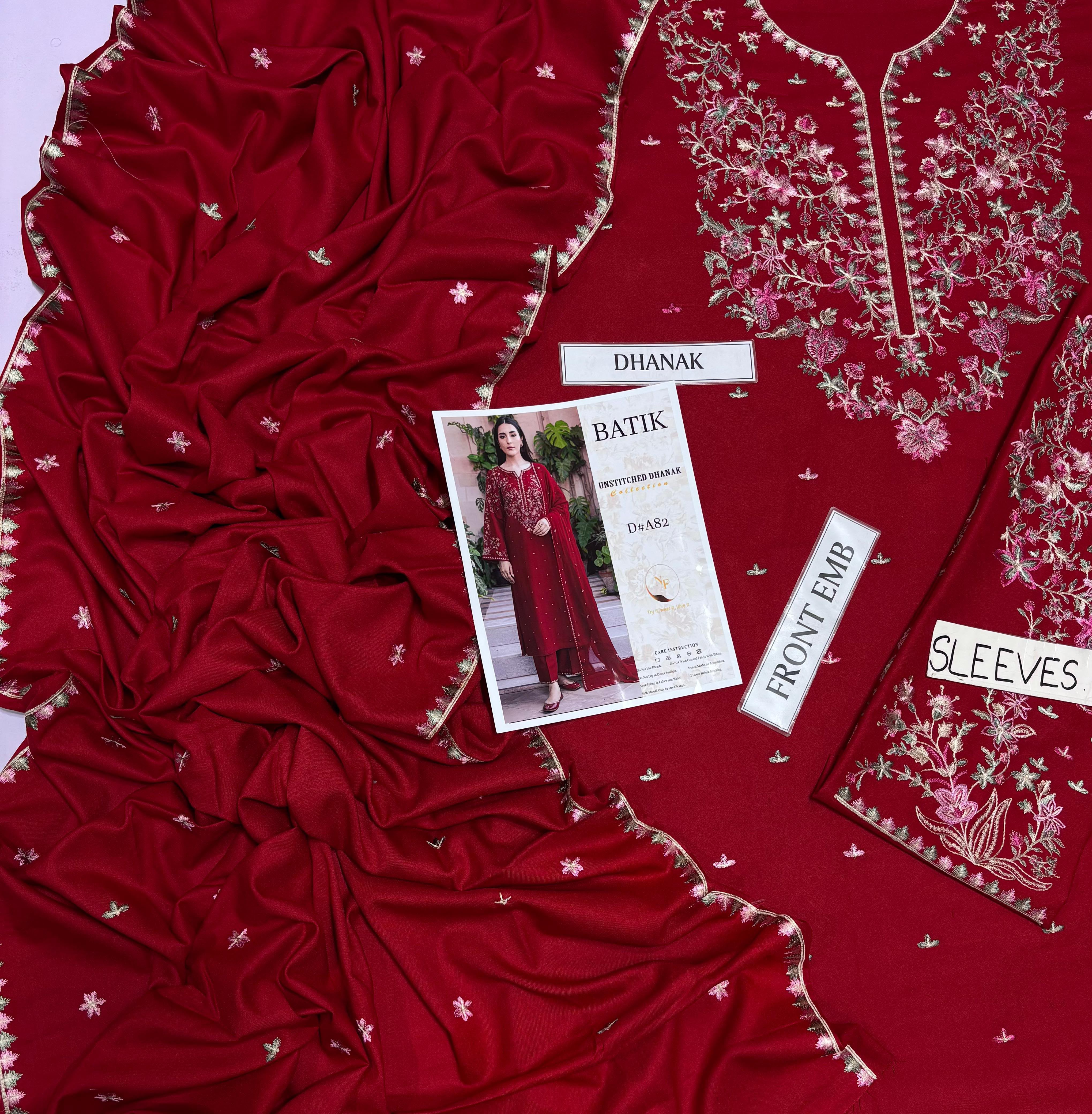 Batik A-82 3PC Embroidered Dhanak Suit - image 12
