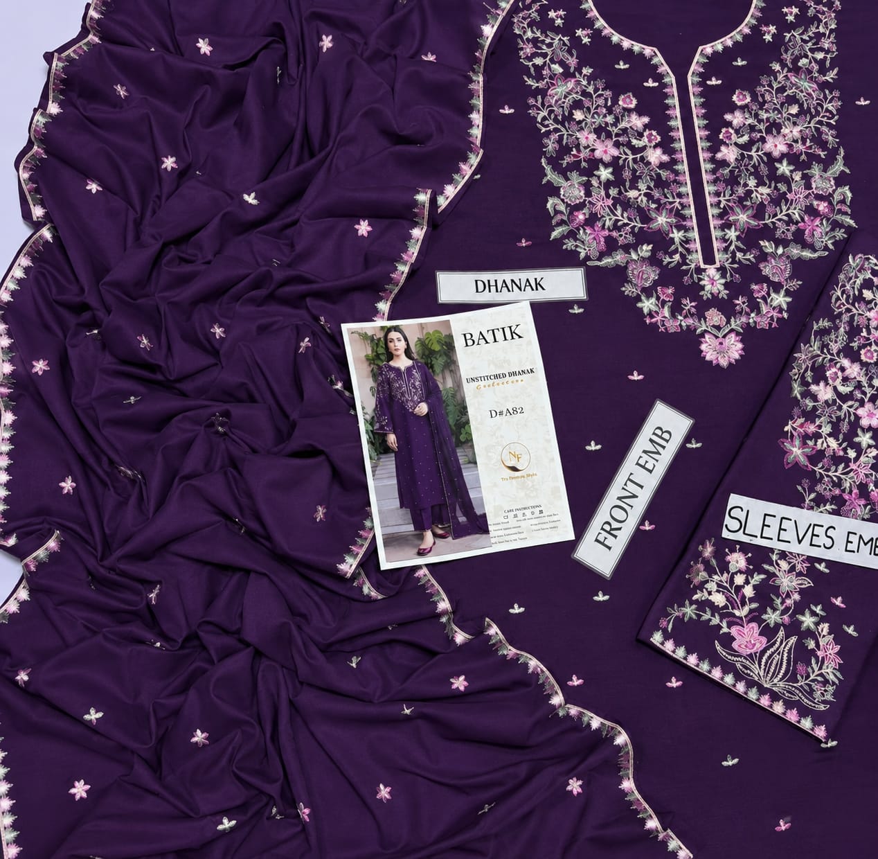 Batik A-82 3PC Embroidered Dhanak Suit - image 16