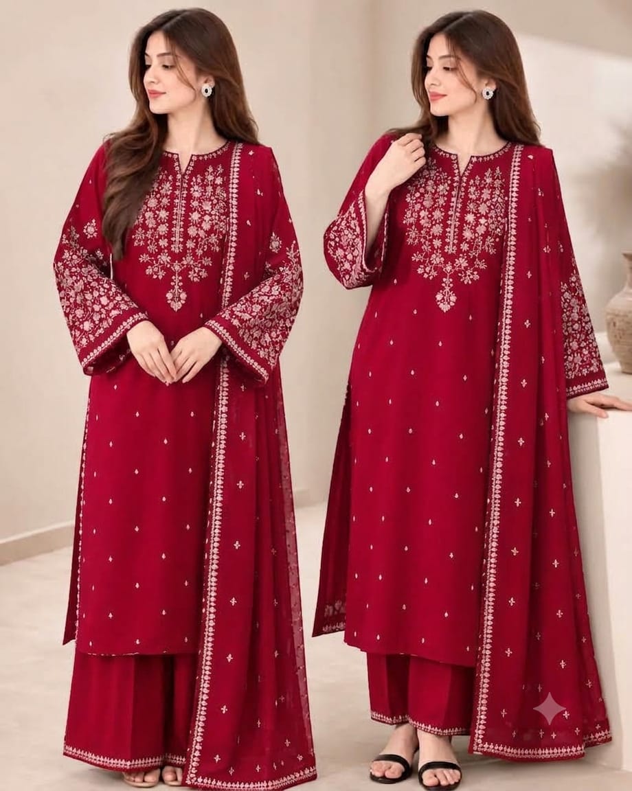 Batik A-82 3PC Embroidered Dhanak Suit - image 20