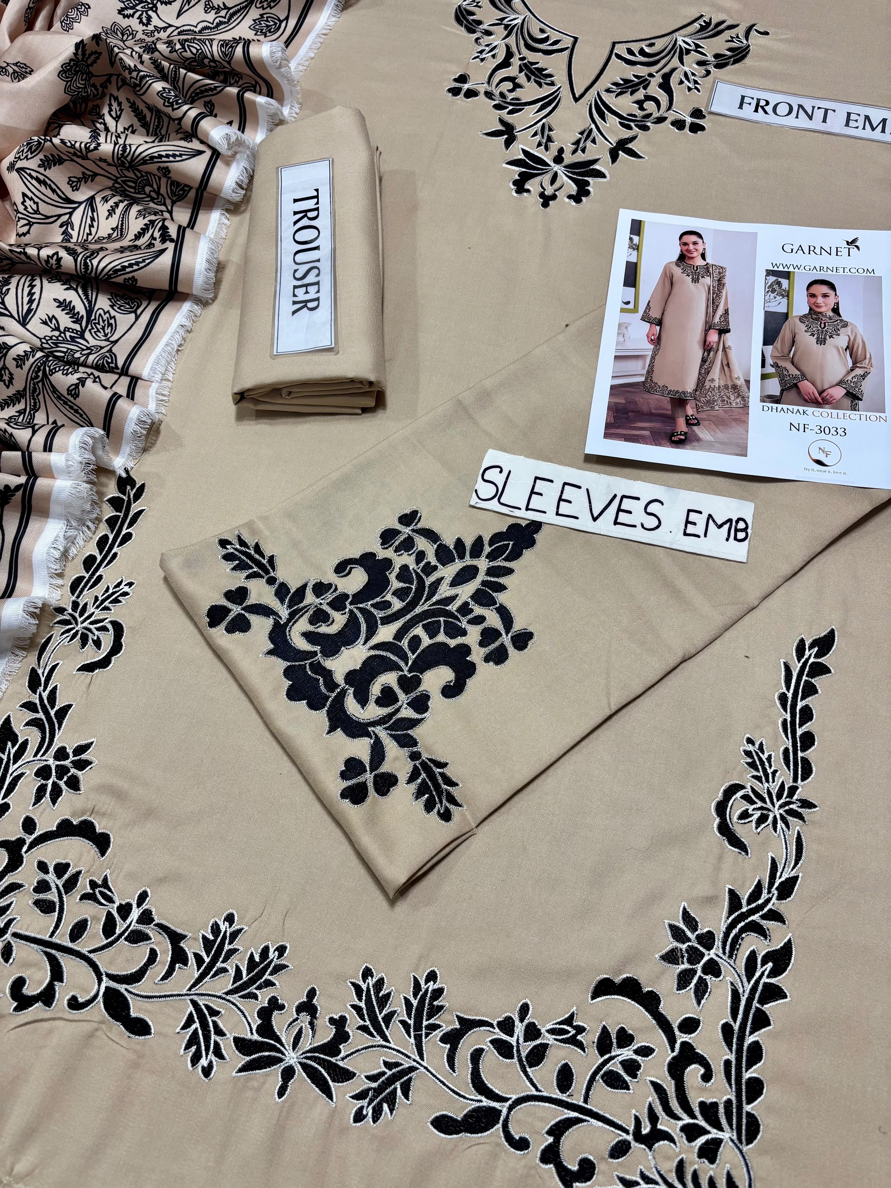Garnet NF 3033 3PC Embroidered Dhanak Suit - image 5