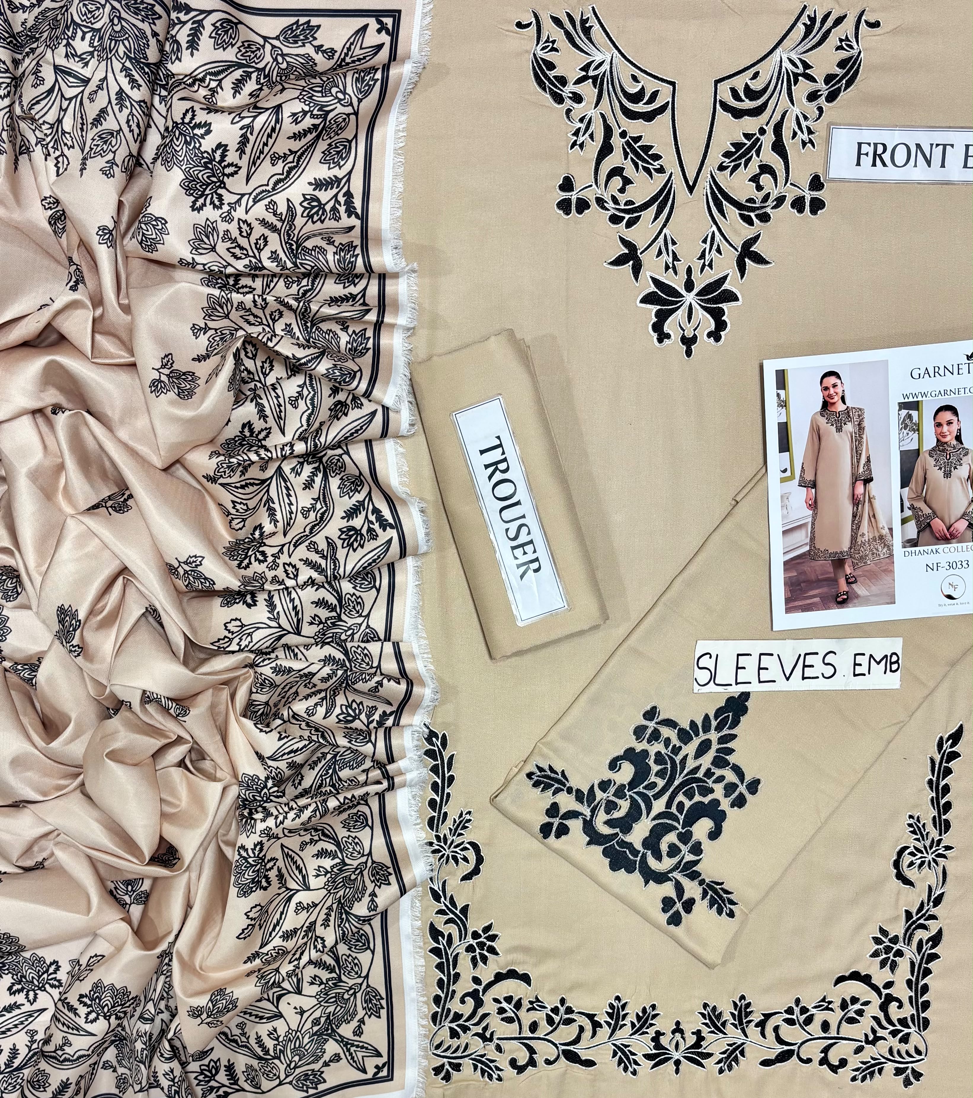Garnet NF 3033 3PC Embroidered Dhanak Suit - image 8