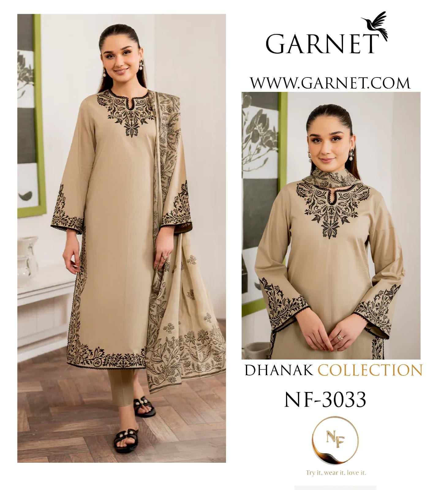 Garnet NF 3033 3PC Embroidered Dhanak Suit - image 9
