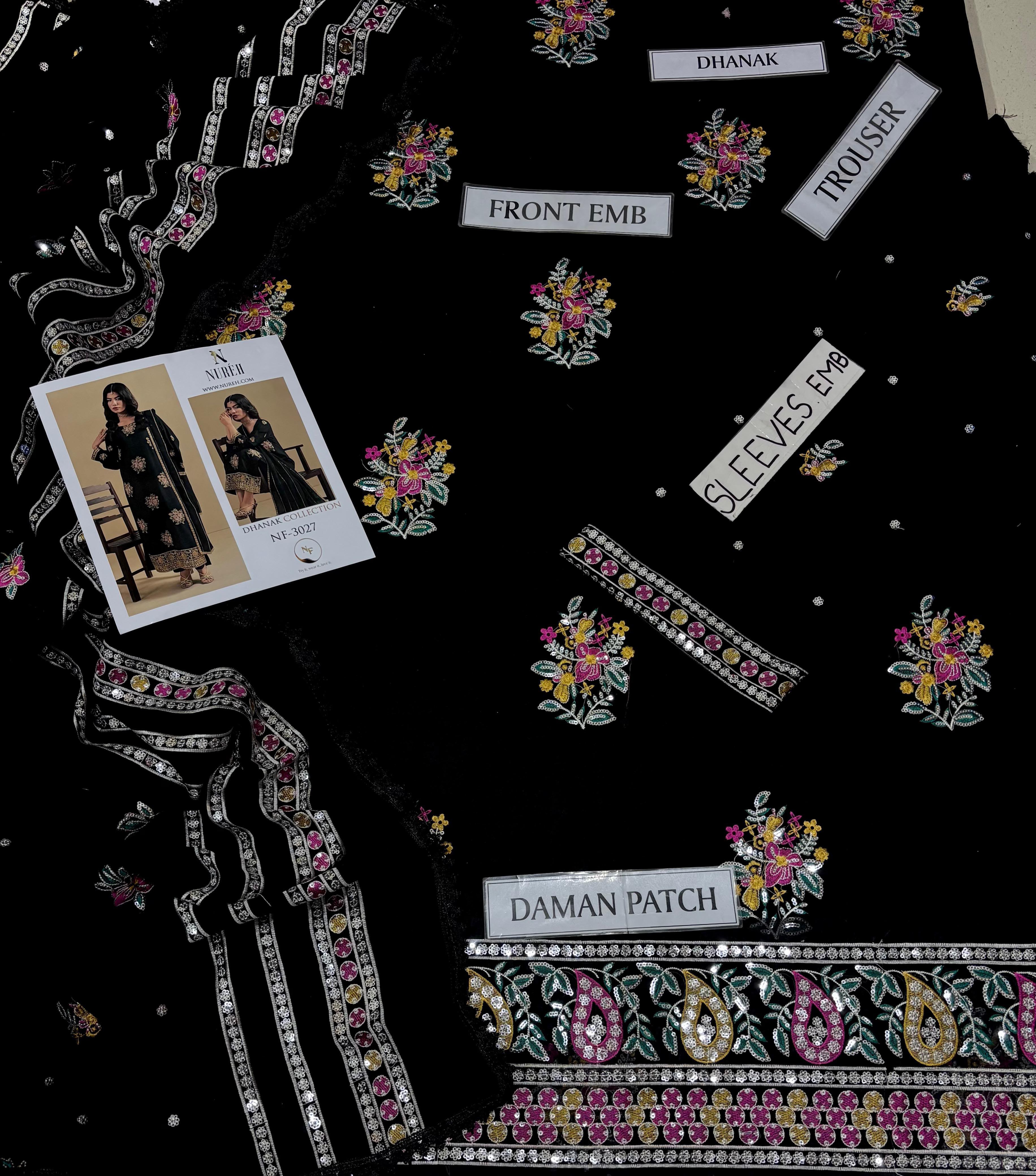 Nureh NF 3027 3PC Heavy Embroidered Dhanak Suit - image 3