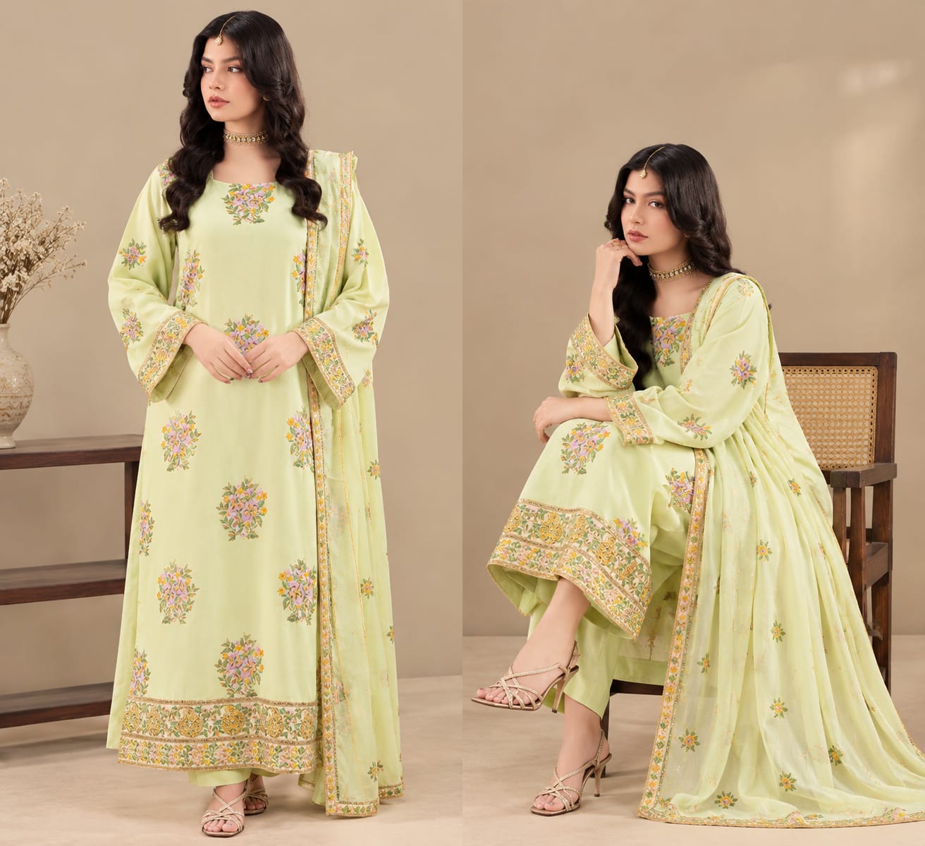 Nureh NF 3027 3PC Heavy Embroidered Dhanak Suit - image 5