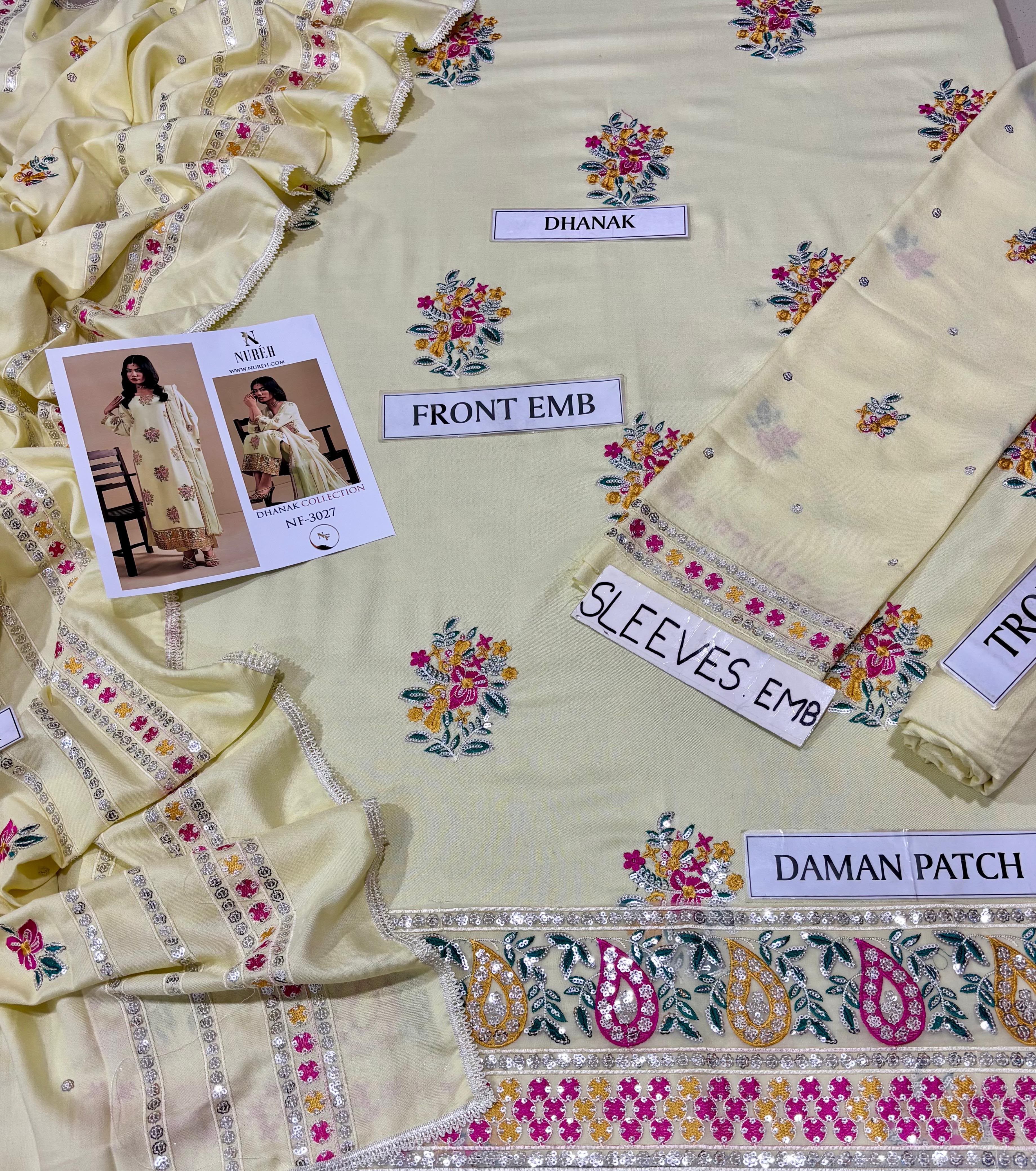Nureh NF 3027 3PC Heavy Embroidered Dhanak Suit - image 6