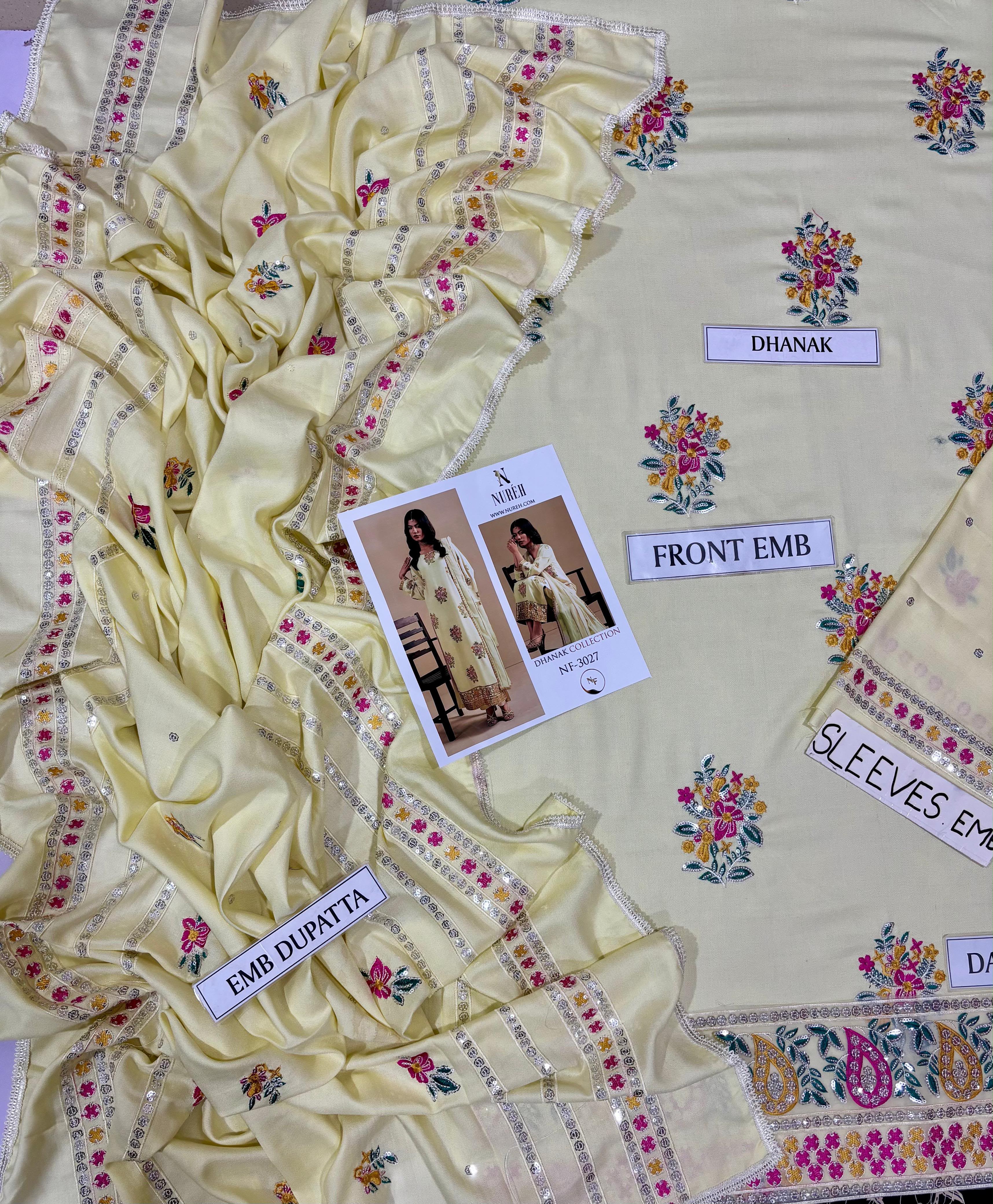 Nureh NF 3027 3PC Heavy Embroidered Dhanak Suit - image 7