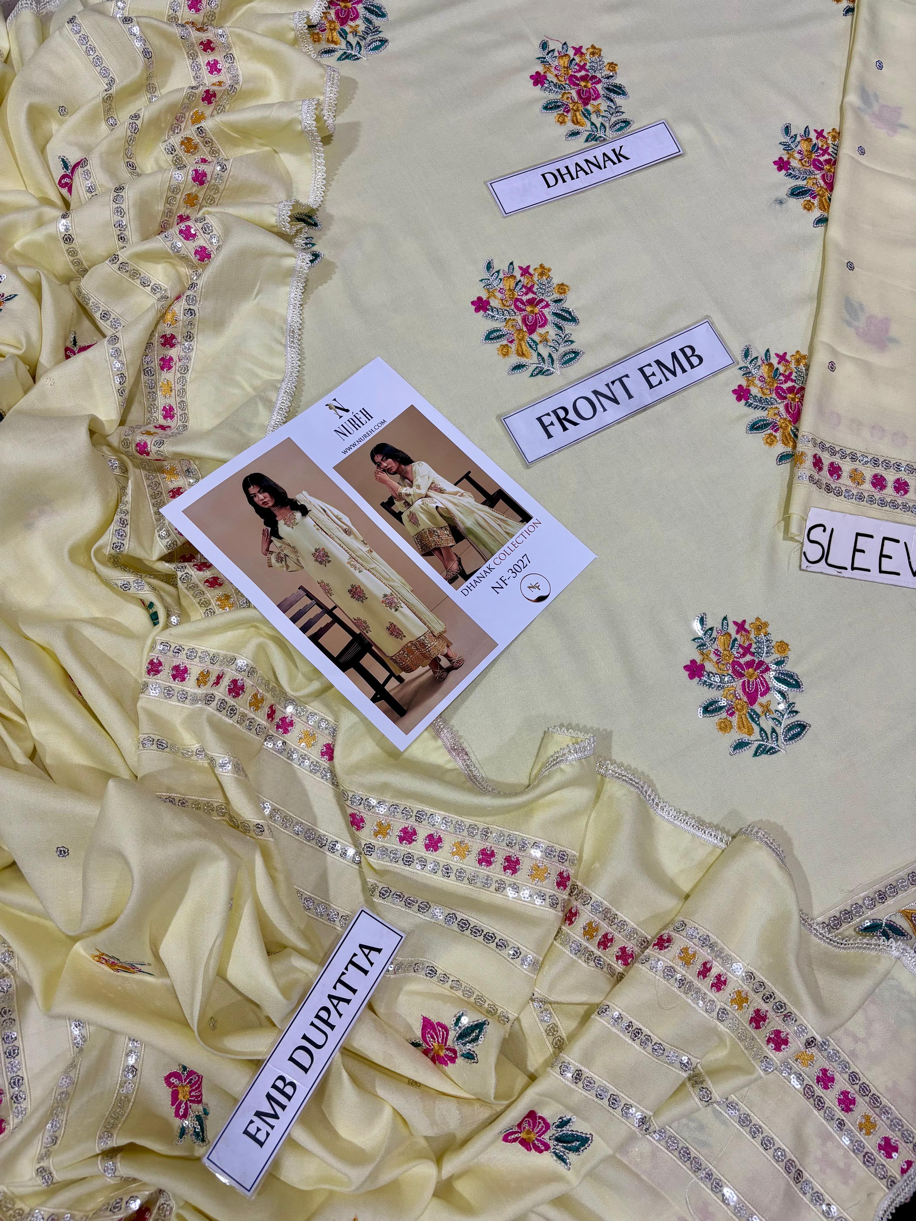 Nureh NF 3027 3PC Heavy Embroidered Dhanak Suit - image 9