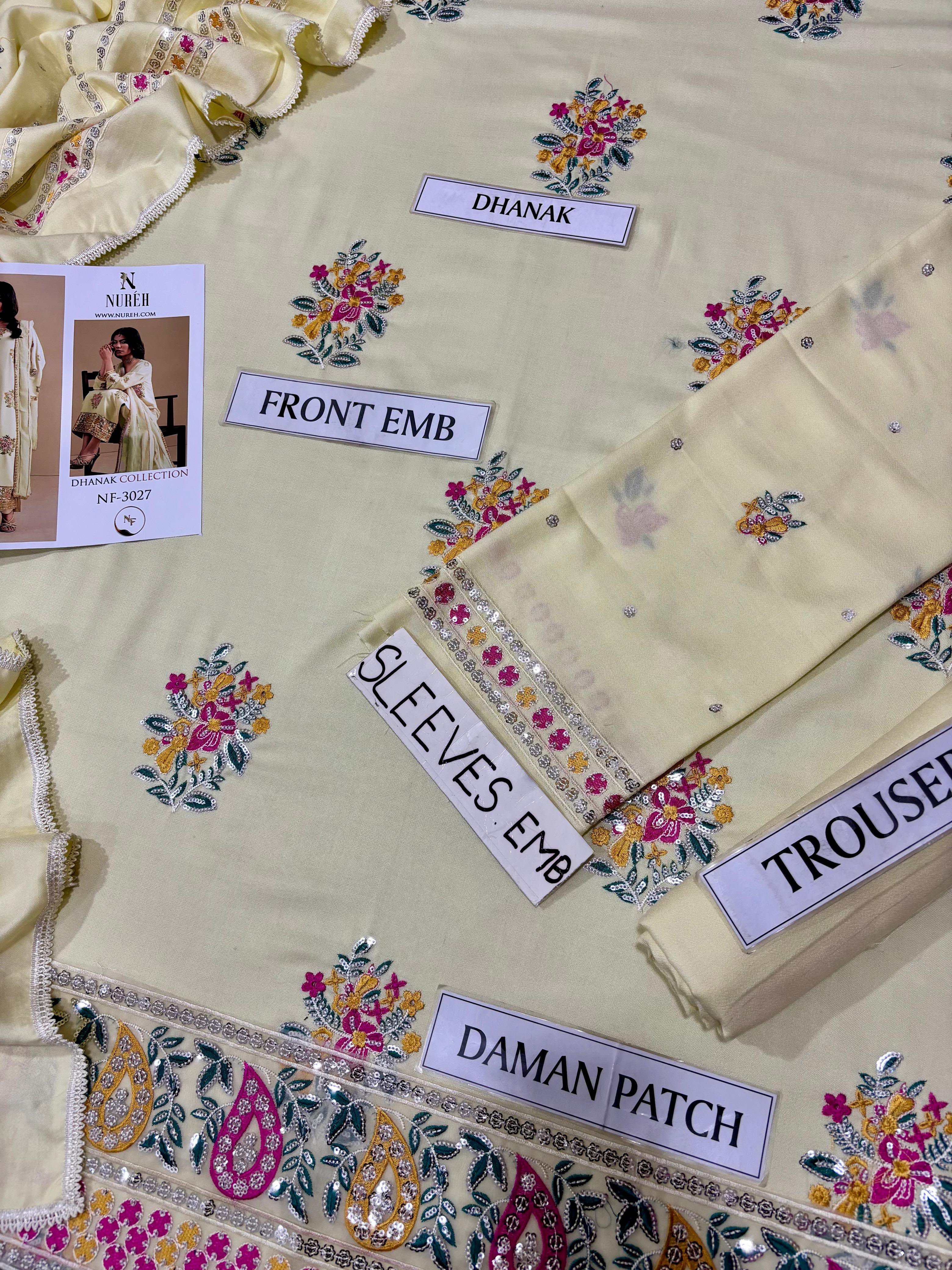 Nureh NF 3027 3PC Heavy Embroidered Dhanak Suit - image 12