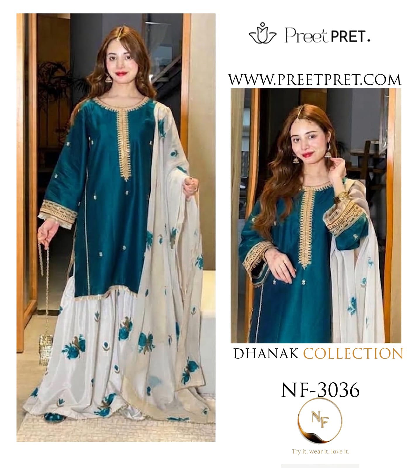 Preet Pret NF 3036 3PC Embroidered Dhanak Suit - image 4