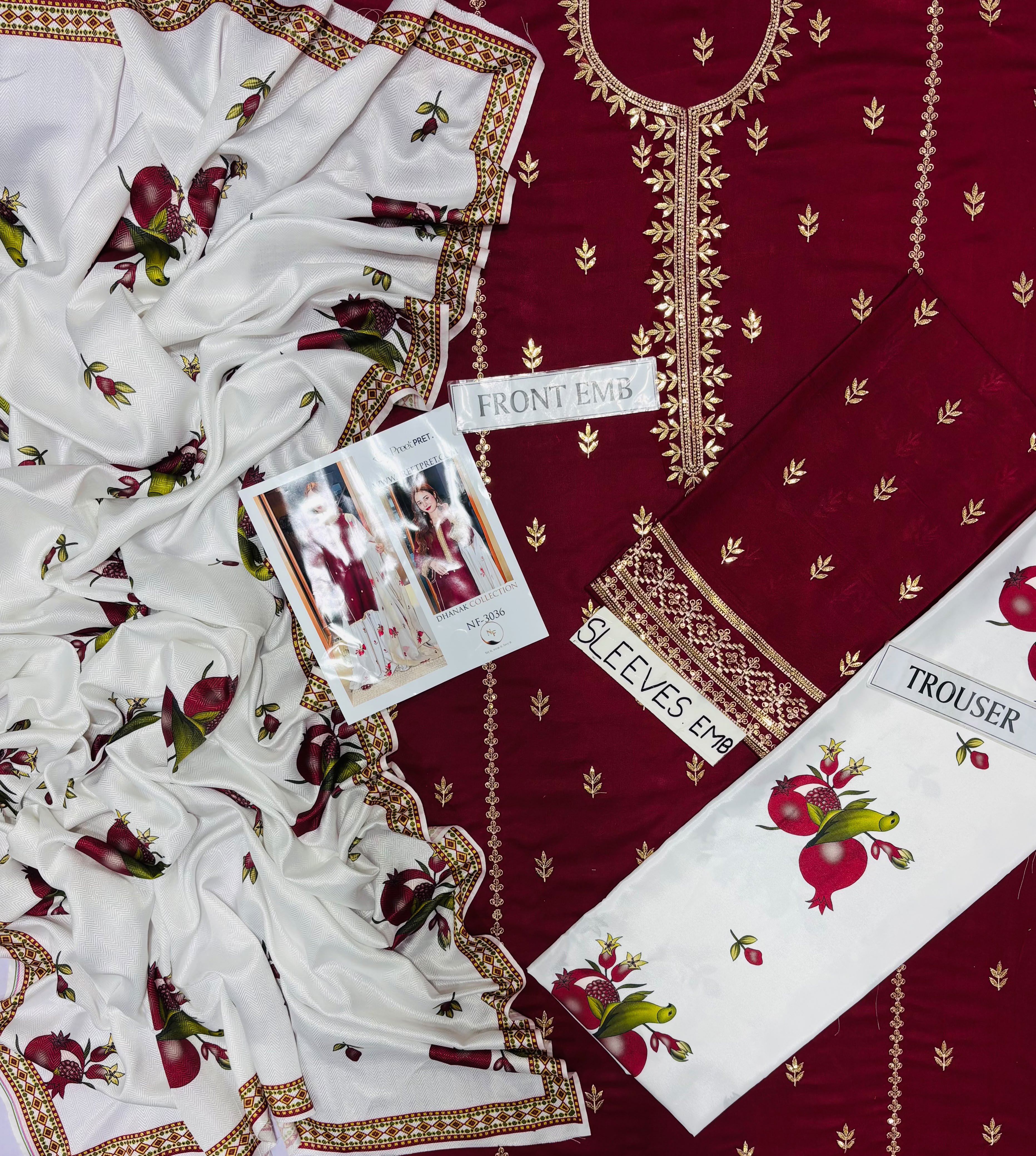 Preet Pret NF 3036 3PC Embroidered Dhanak Suit - image 8