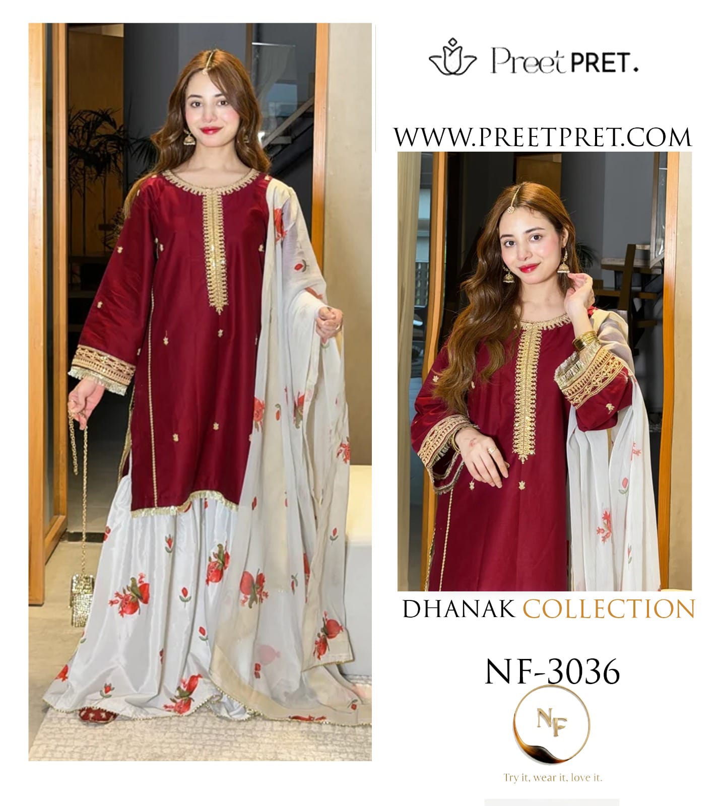Preet Pret NF 3036 3PC Embroidered Dhanak Suit - image 10