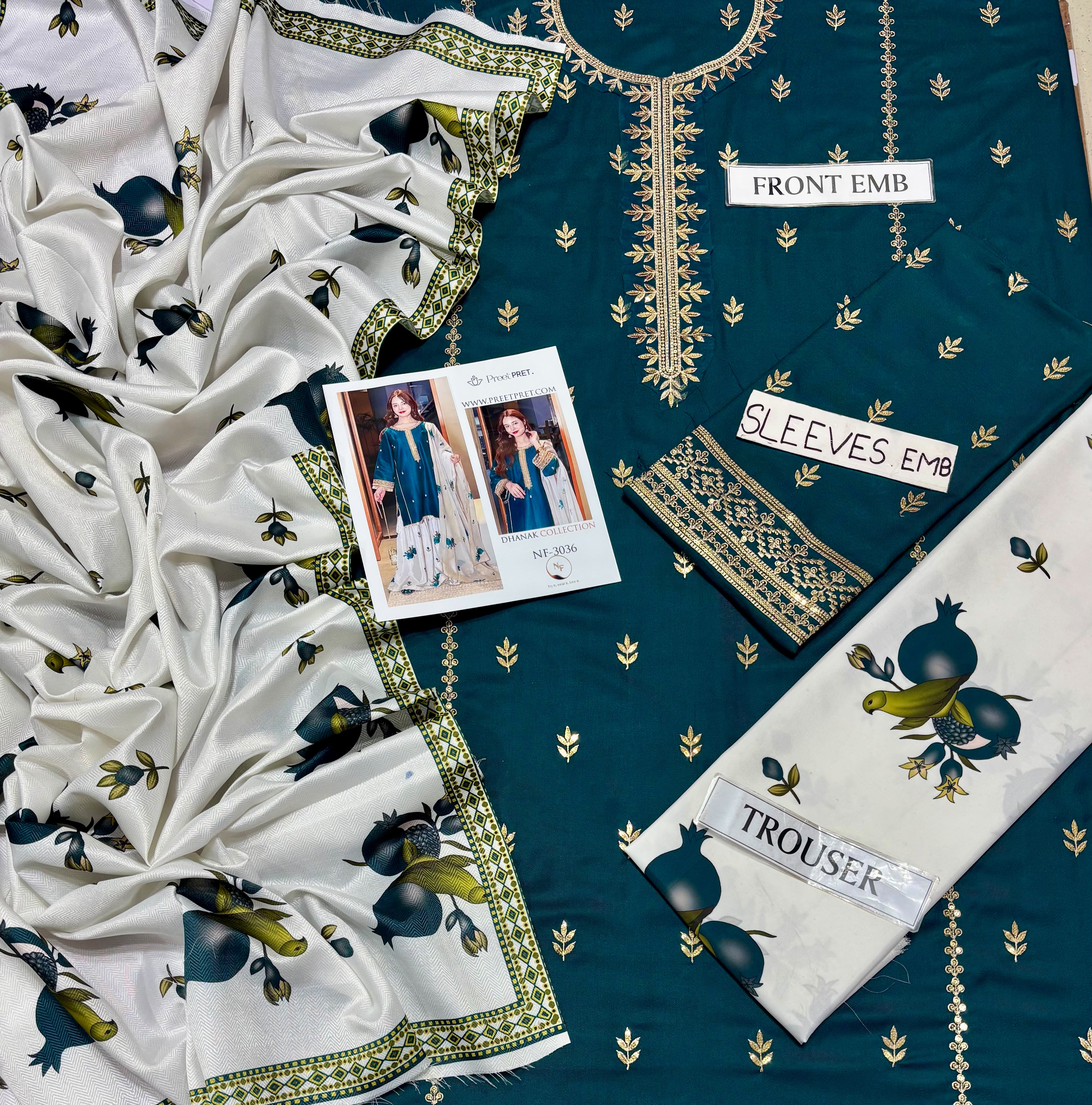 Preet Pret NF 3036 3PC Embroidered Dhanak Suit - image 11