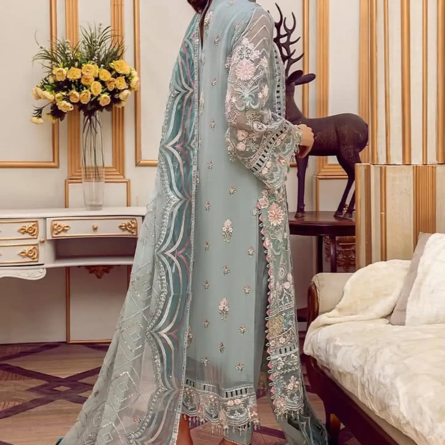 Ahmozi Presenting Adan Libas Chiffon Embroidered Unstitched — clothing image 1