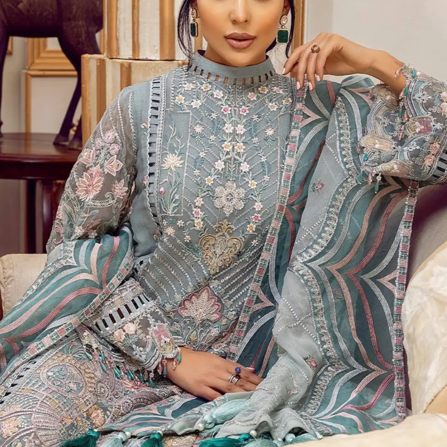 Ahmozi Presenting Adan Libas Chiffon Embroidered Unstitched — clothing image 6