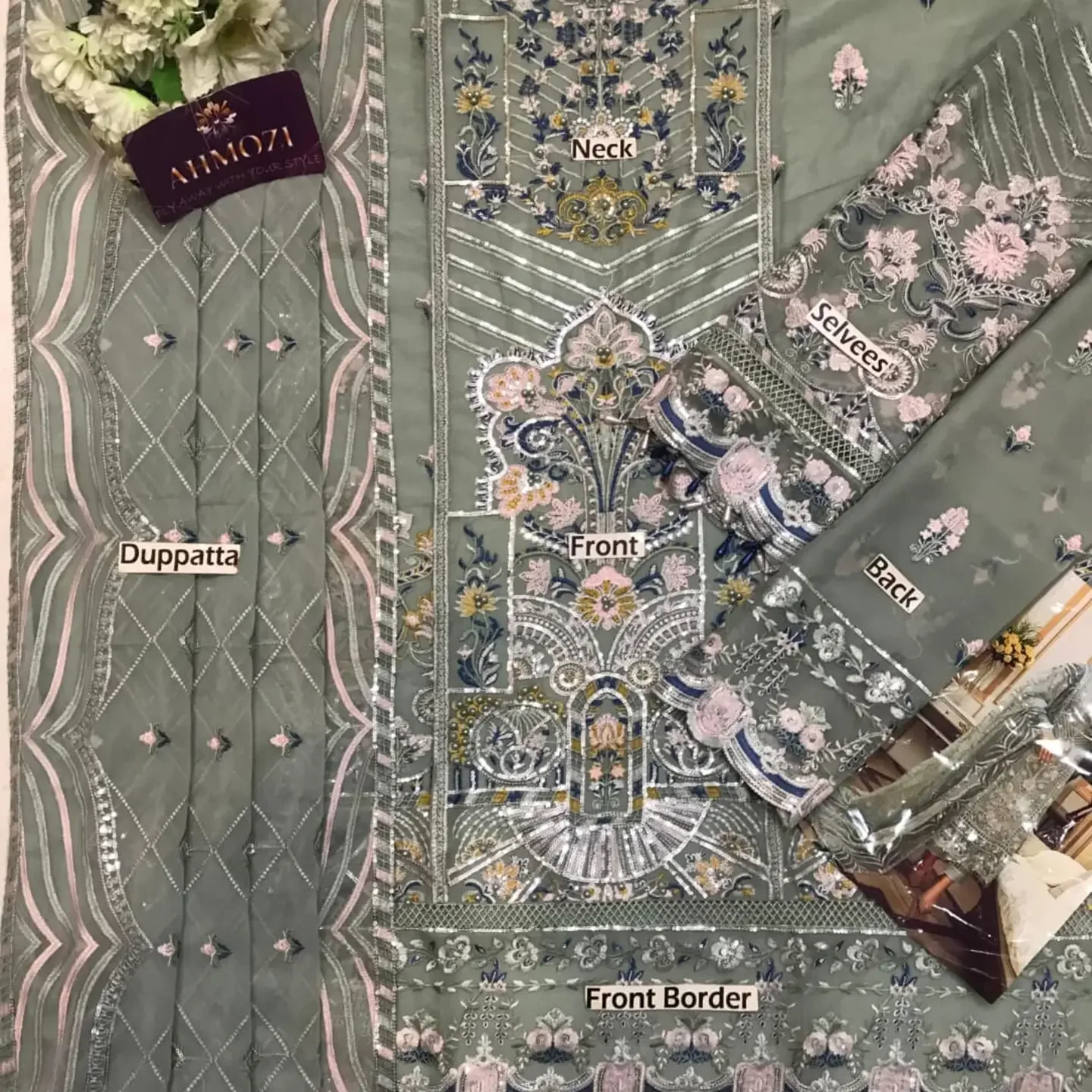 Ahmozi Presenting Adan Libas Chiffon Embroidered Unstitched — clothing image 8
