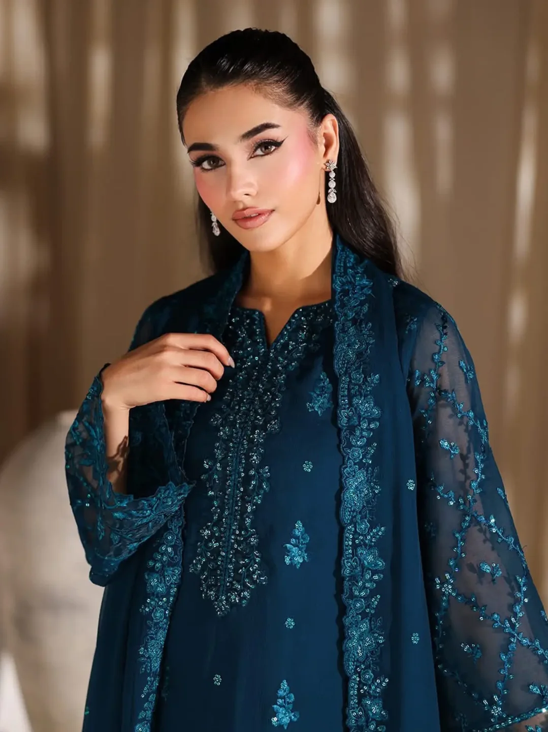 Ahmozi Presenting Azure Chiffon Collection Suit Details — clothing image 3