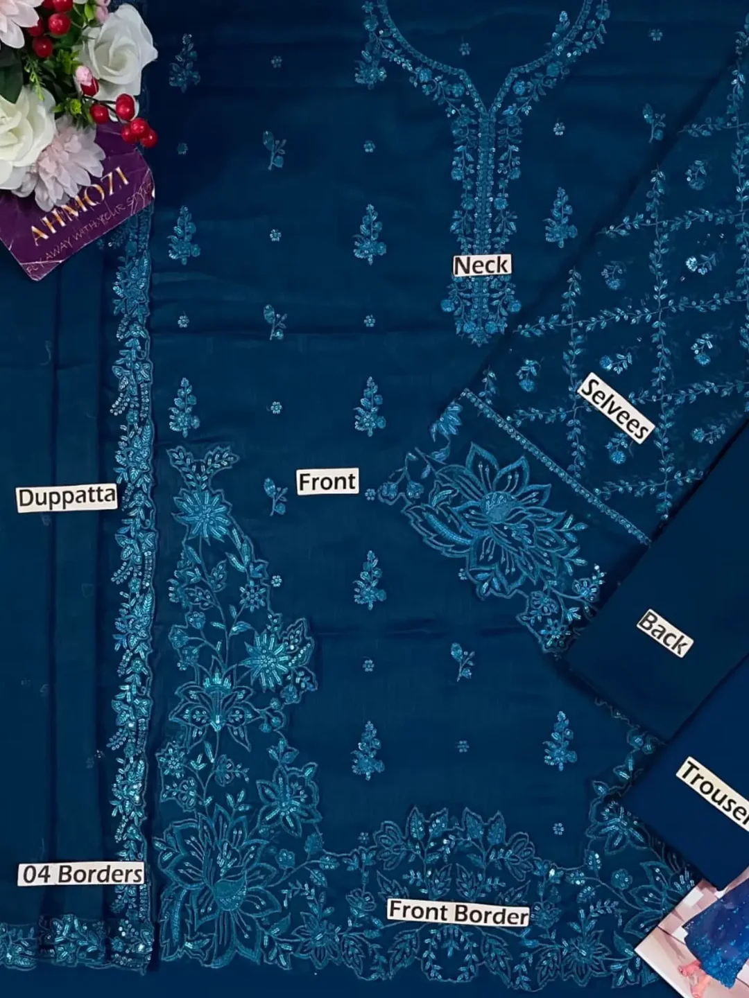 Ahmozi Presenting Azure Chiffon Collection Suit Details — clothing image 4