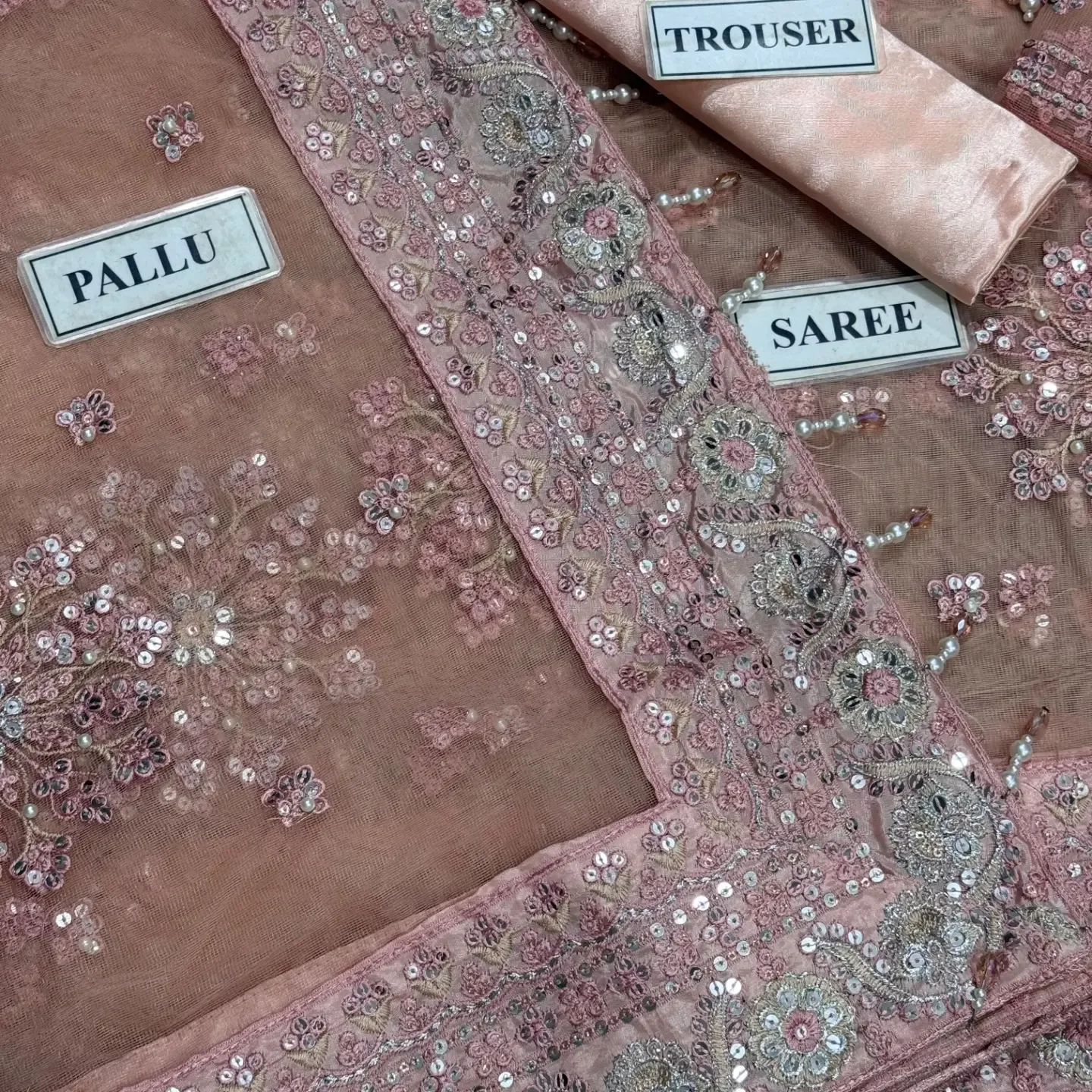 BRAND...MARIA B Unstitch Replica FABRIC NET Saree With SATIN — clothing image 3