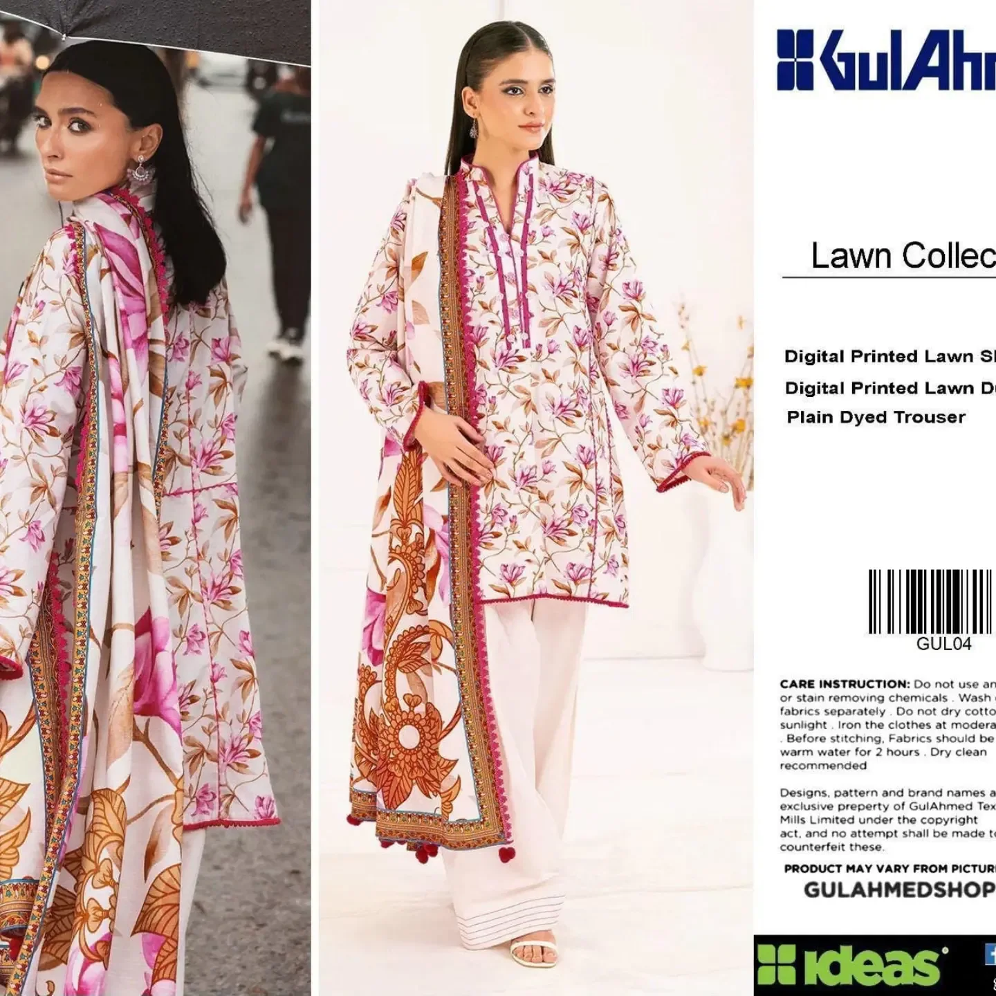 GUL-AHMED 3pc Unstitched Printed LAWN Collection Fabric LAWN — clothing image 3