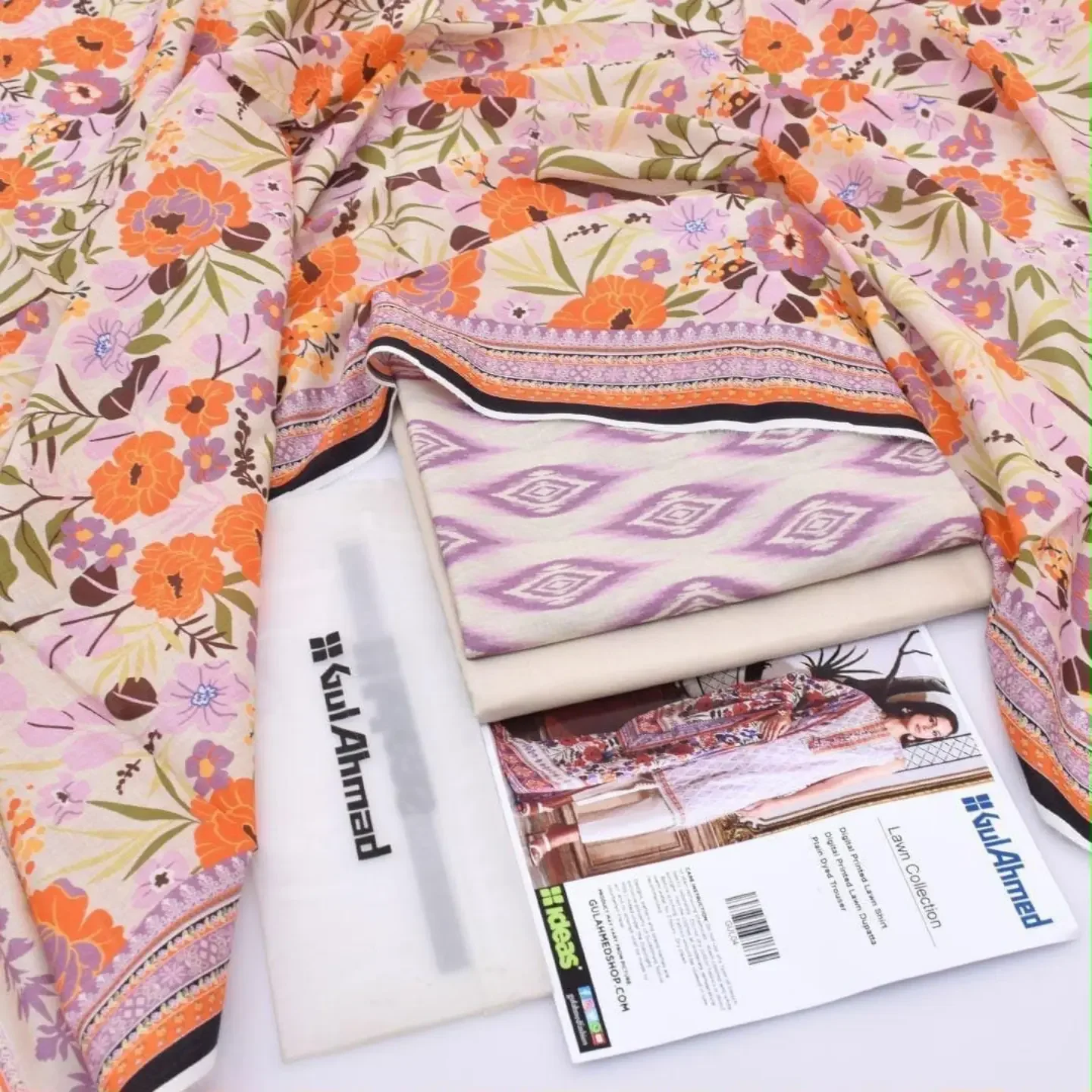 GUL-AHMED 3pc Unstitched Printed LAWN Collection Fabric LAWN — clothing image 12