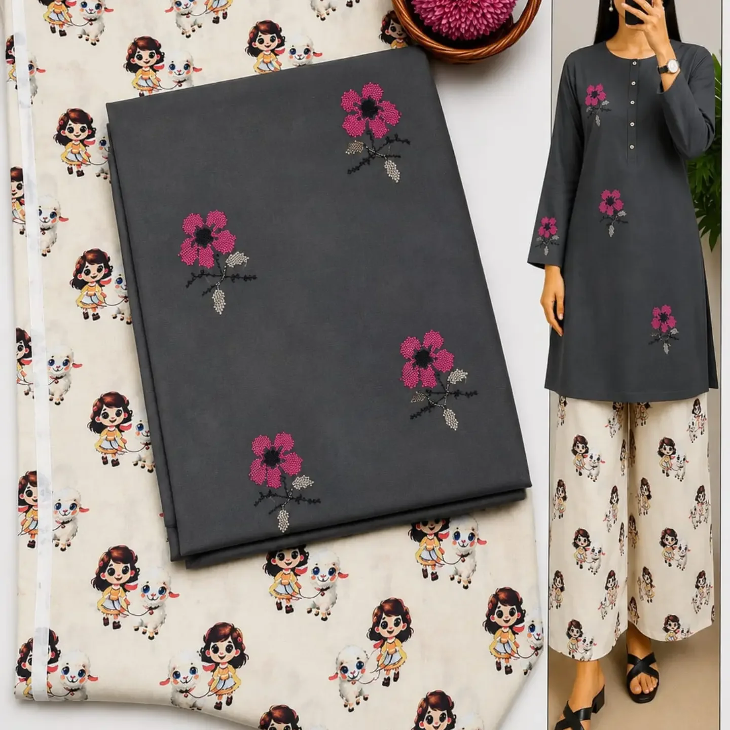 ( JANNAT ) Brand lawn 2pc Embroidered + Printed Collection F — clothing image 1