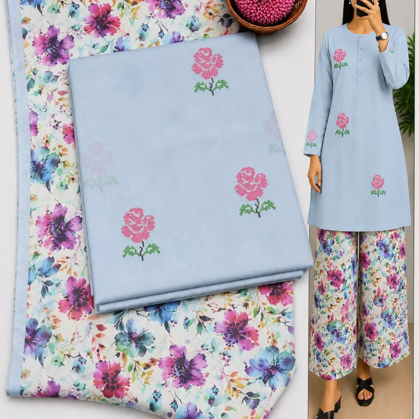 ( JANNAT ) Brand lawn 2pc Embroidered + Printed Collection F — clothing image 3