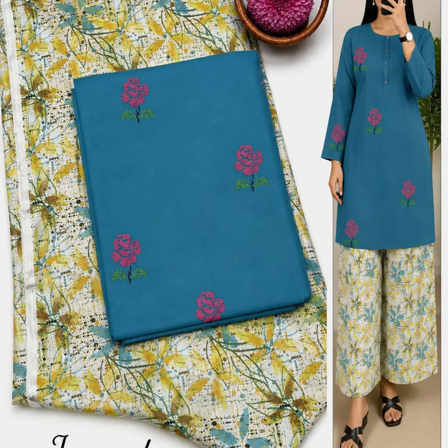 ( JANNAT ) Brand lawn 2pc Embroidered + Printed Collection F — clothing image 4