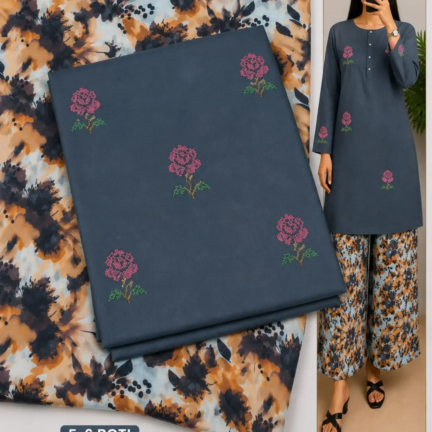 ( JANNAT ) Brand lawn 2pc Embroidered + Printed Collection F — clothing image 6