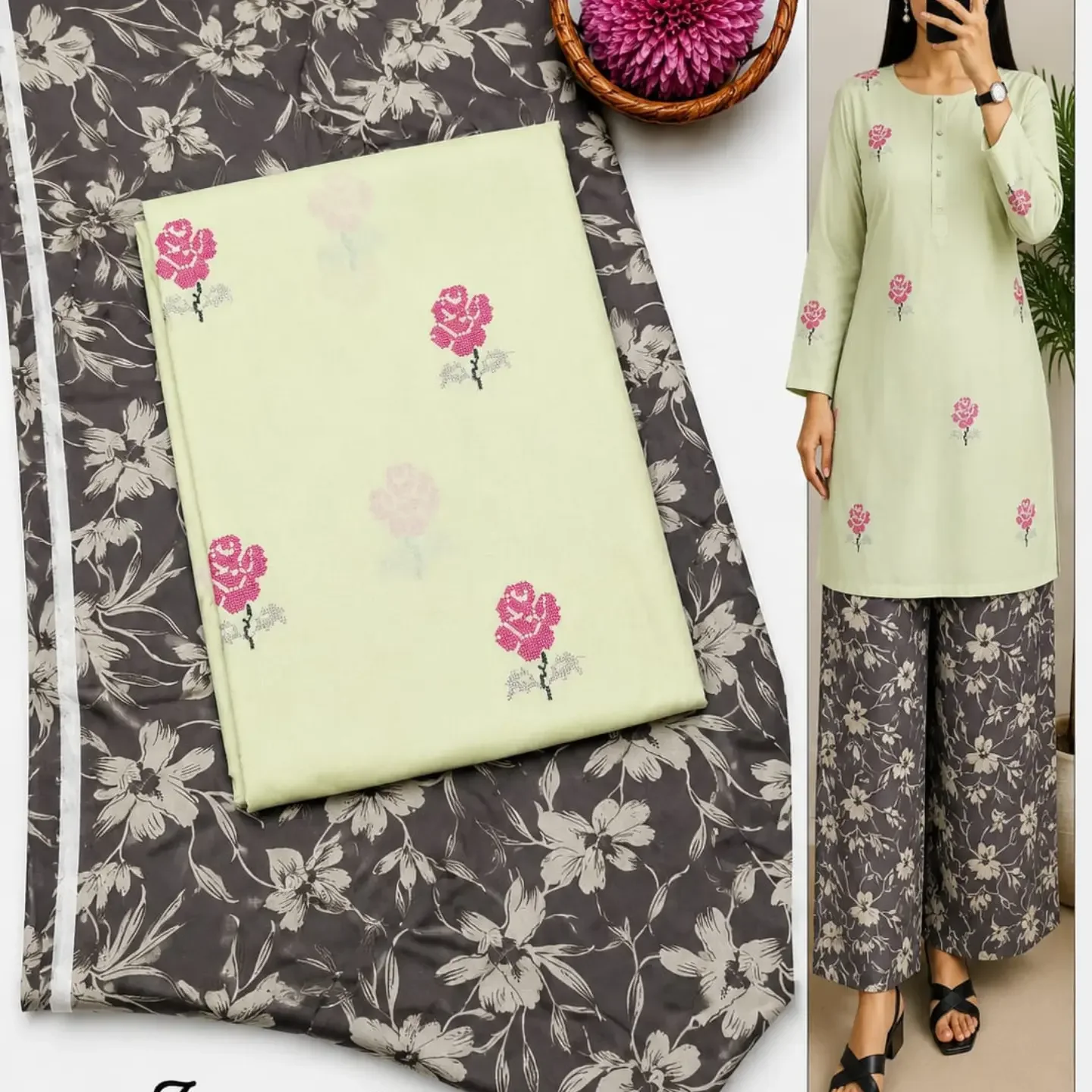 ( JANNAT ) Brand lawn 2pc Embroidered + Printed Collection F — clothing image 7
