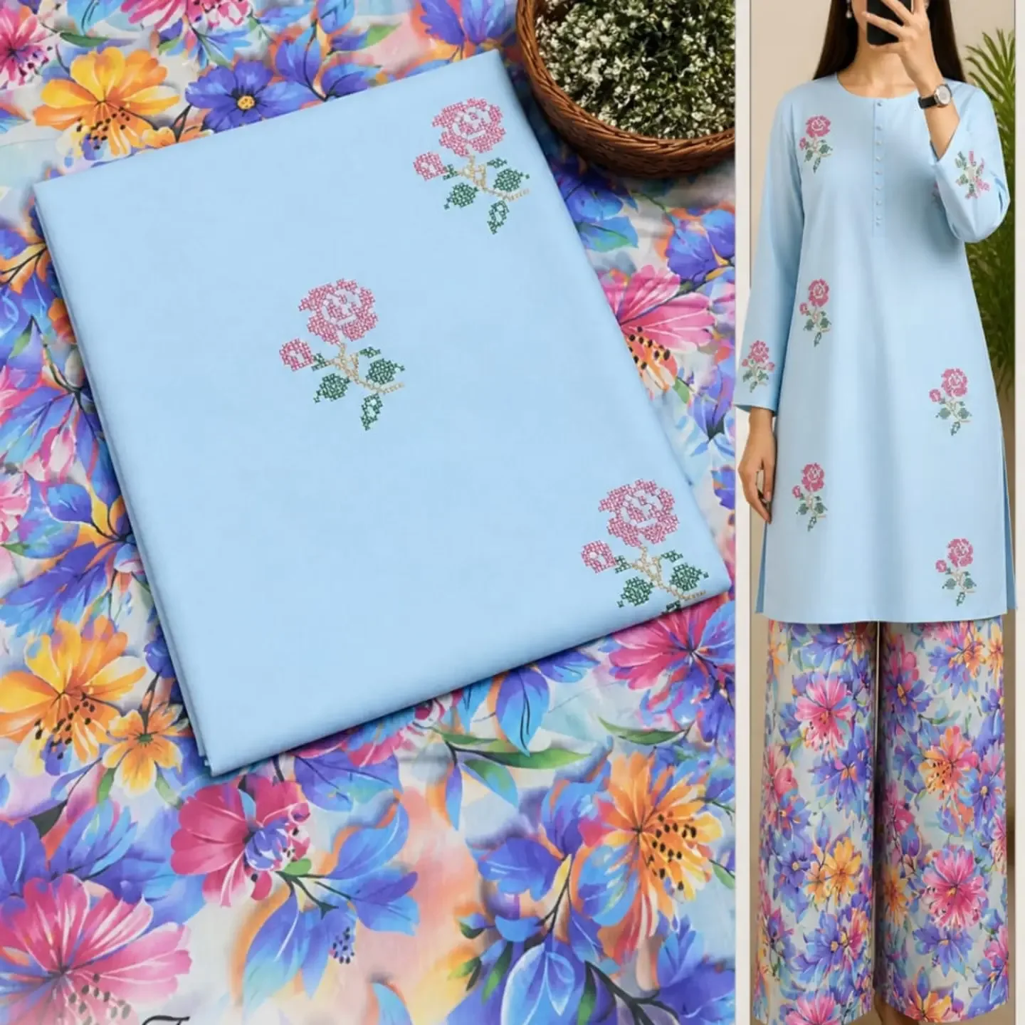 ( JANNAT ) Brand lawn 2pc Embroidered + Printed Collection F — clothing image 11