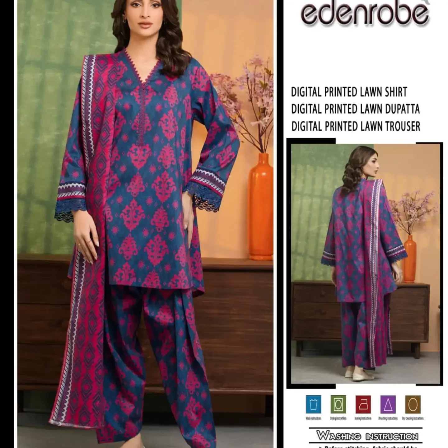 MIX BRAND 3pc Unstitched Printed LAWN Collection Fabric LAWN — clothing image 2