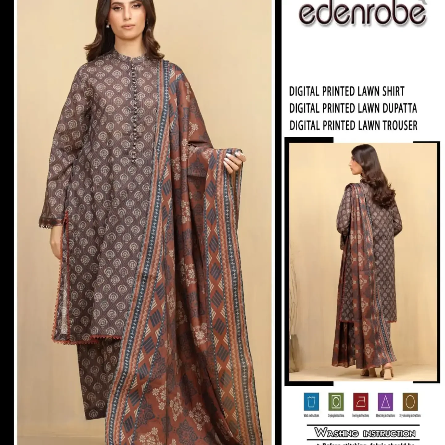 MIX BRAND 3pc Unstitched Printed LAWN Collection Fabric LAWN — clothing image 4