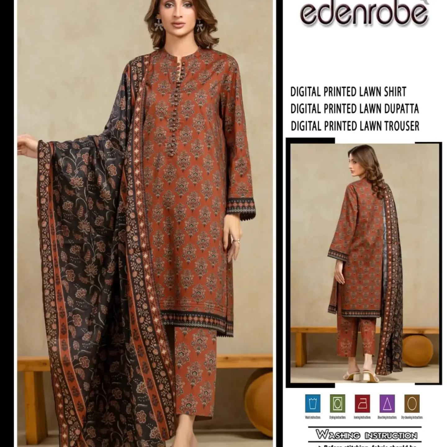 MIX BRAND 3pc Unstitched Printed LAWN Collection Fabric LAWN — clothing image 6