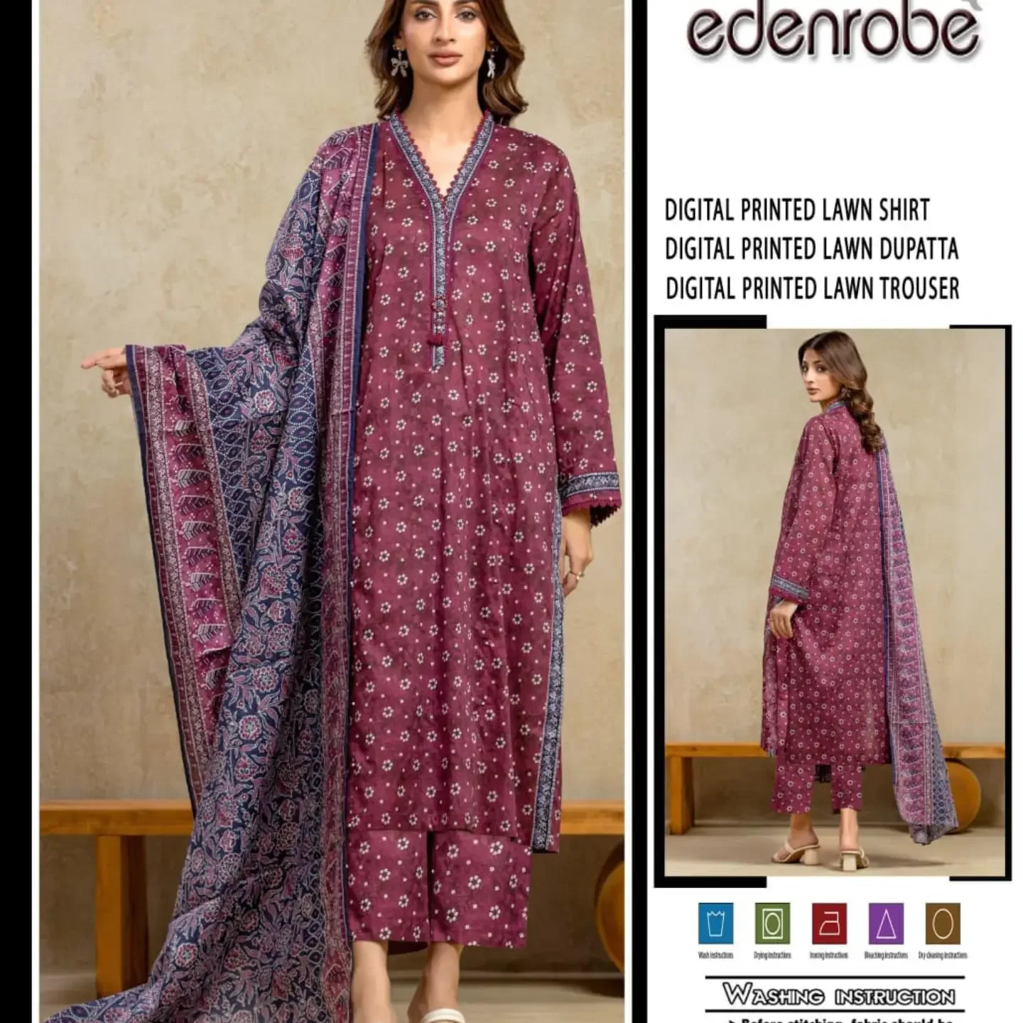 MIX BRAND 3pc Unstitched Printed LAWN Collection Fabric LAWN — clothing image 11