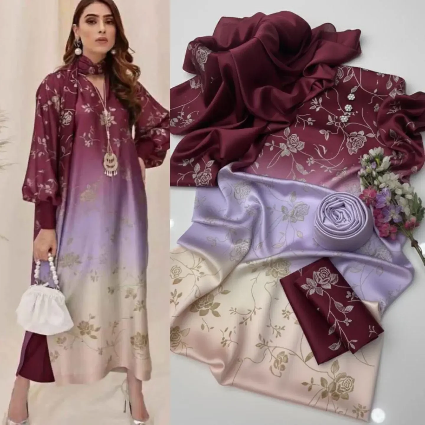 New Designs Alhamdulillah Tie N Die Digital printed 3pc Sham — clothing image 8